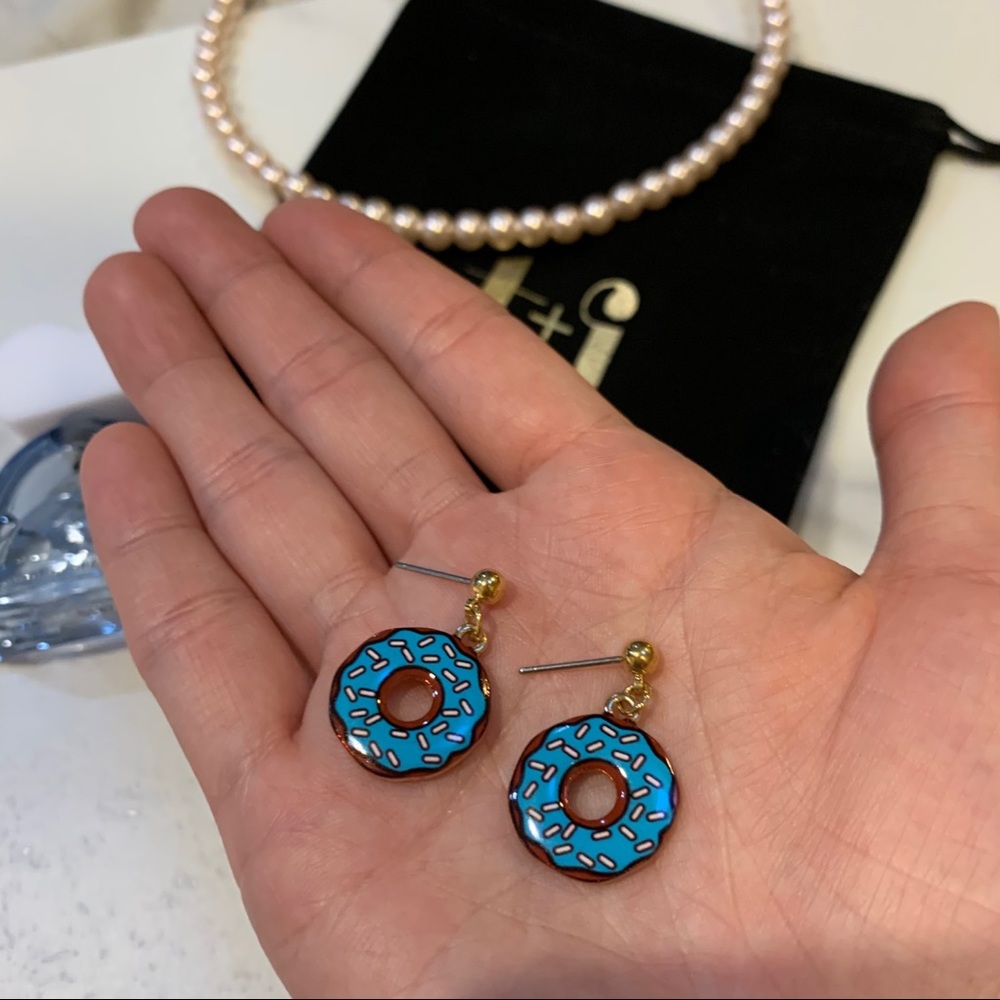Dainty Blue Donuts Earrings - Picture 5 of 11